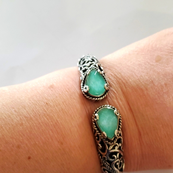 Carolyn Pollack Sterling Silver Turquoise Doublet Scroll Filagree Bracelet - Picture 4 of 14